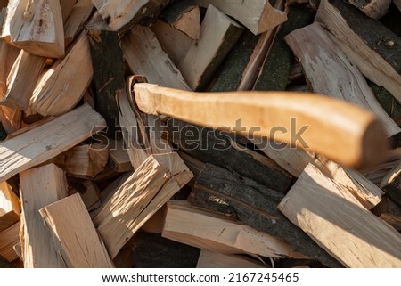 A stacked heap of chopped firewood for the stove. Agriculture