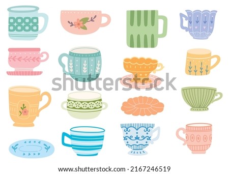 Vintage Pastel Color Tea Cup Doodles