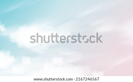 Morning Sky with Blue and Pink pastel with fluffy clouds,Vector beautiful nature pink sunset on spring or summer, illustration gradient blurred sky sweet and romantic background for four season banner