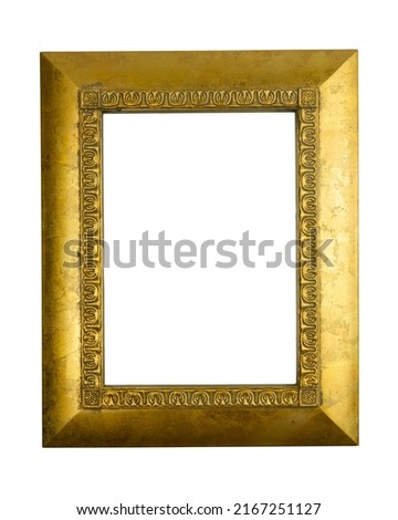 Wooden antique golden photo frame isolated on white background