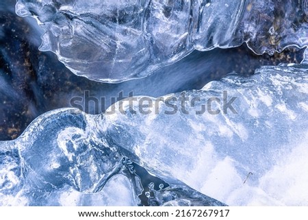 Ice cristal formation on the winter river.