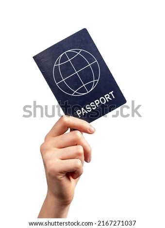 Woman hand holding passport isolated on white background. Travel concept. Identity, nationality verification. High quality photo Royalty-Free Stock Photo #2167271037