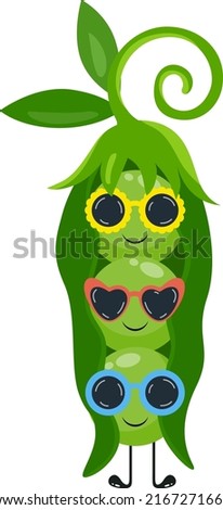 Funny green peas in a pod with sunglasses
