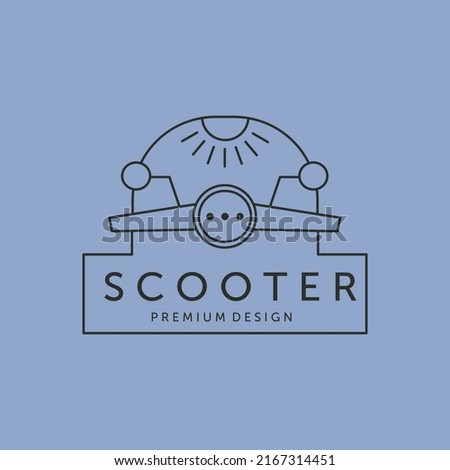 scooter motorcycle and sunburst line art logo vector symbol illustration design