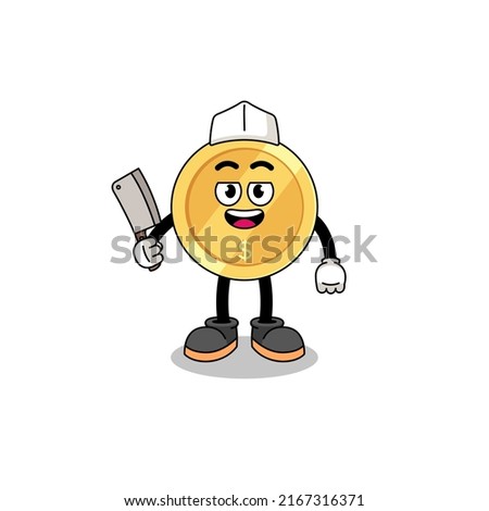 Mascot of dollar coin as a butcher , character design