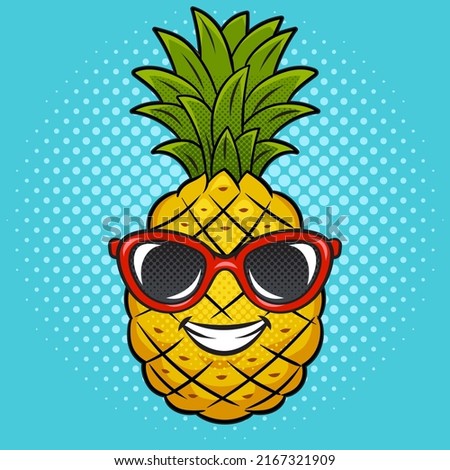 pineapple in sunglasses pop art retro raster illustration. Comic book style imitation.