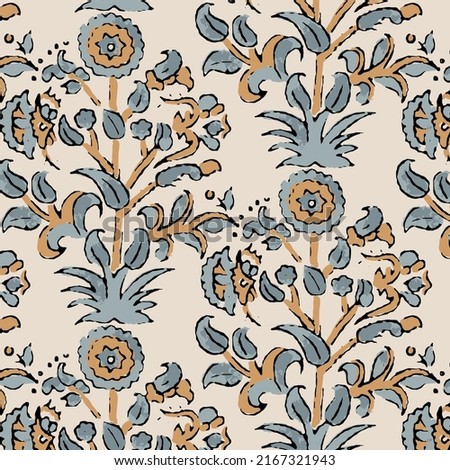 Digital Ajrakh seamless pattern block print floral batik vector Royalty-Free Stock Photo #2167321943