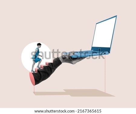 Climbing the career ladder. Digital technologies and education. Art collage. Royalty-Free Stock Photo #2167365615