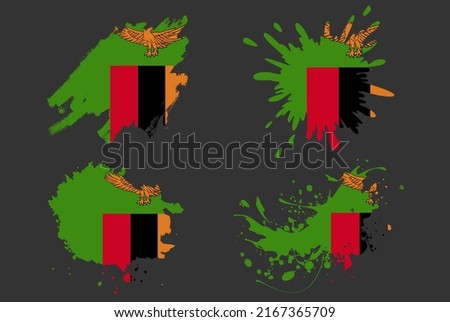 Zambia flag brush splash vector set, country logo asset, paint grunge illustration concept, Zambia flag brush stroke grunge effect, water splash mask, creative country flag logo idea