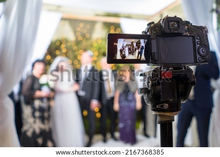 View to the camera display recording Jewish chasid wedding Royalty-Free Stock Photo #2167368385