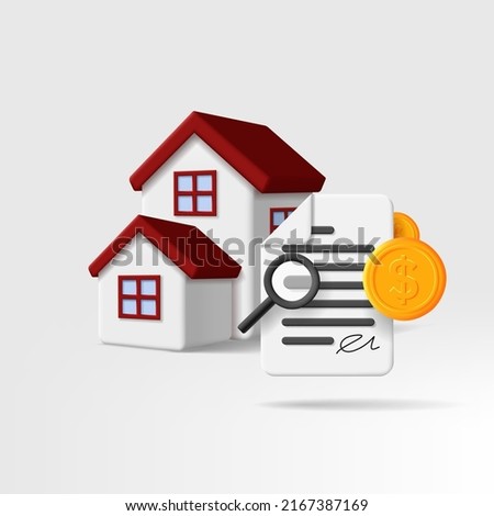real estate 3d icon of house with contract signed and coins money Royalty-Free Stock Photo #2167387169
