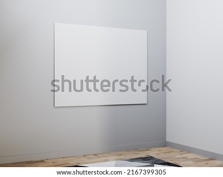 A poster on a gray wall indoors. 3D illustration