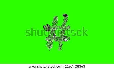 lighting clear diamonds number sign on green screen, isolated - object 3D rendering