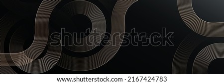 Abstract gold circle lines on dark background. Geometric stripe line art design. Modern luxury template. Suit for presentation, banner, cover, web, flyer, poster, brochure. Vector illustration Royalty-Free Stock Photo #2167424783