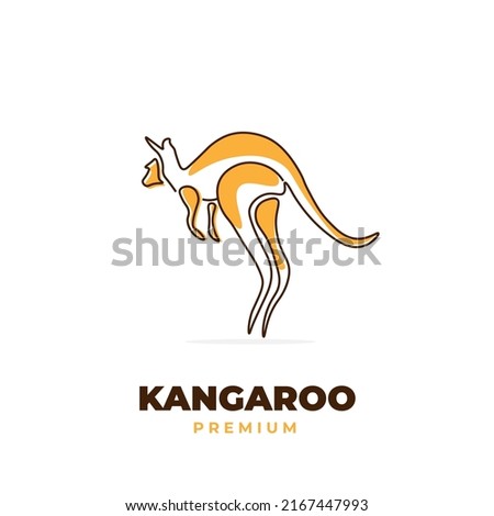 Kangaroo line art illustration logo with yellow pattern