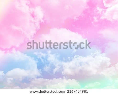 beauty sweet pastel blue pink 
 colorful with fluffy clouds on sky. multi color rainbow image. abstract fantasy growing light
