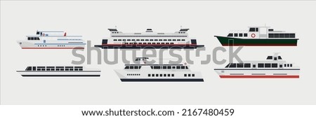 Ship and marine boat set vector