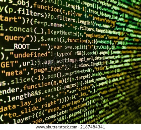 Computer code on laptop (web developing). Programming, webdesign HTML printed code. Developing programming and coding technologies. Developer working on program codes in office
