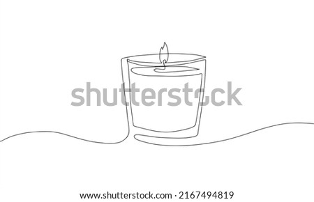 Candle in glass, one continuous line drawing. Isolated on white background.  Vector minimalist style Royalty-Free Stock Photo #2167494819