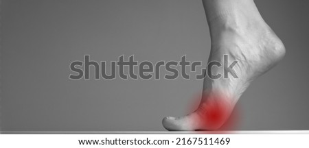 Foot neuroma, toe ache, inflammation on medical banner with copy space. High quality photo