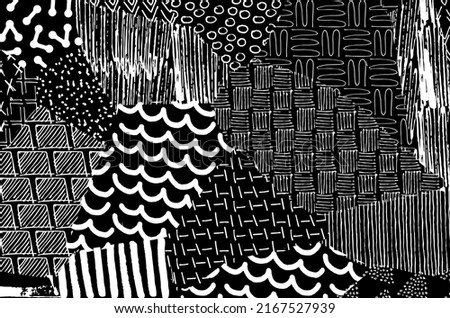 Vector pattern. Abstract background with brush strokes. Monochrome hand-drawn texture. Modern graphic design.Hand-drawn striped.	
