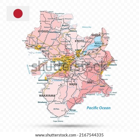 Kinki Map. Map of Japan Prefecture. Vector illustration. Royalty-Free Stock Photo #2167544335