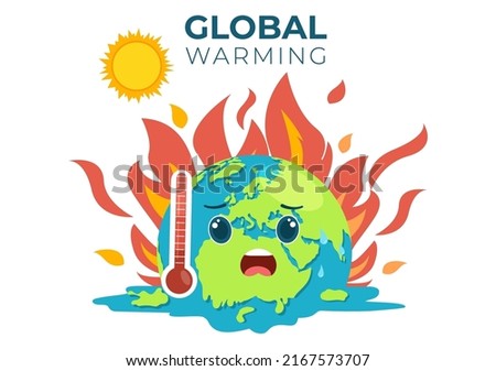 Global Warming Cartoon Style Illustration with Planet Earth in a Melting or Burning State and Image Sun to Prevent Damage to Nature and Climate Change Royalty-Free Stock Photo #2167573707
