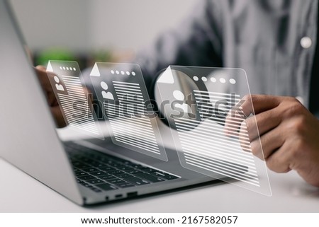 Agency interview pick a resume method for job hiring and internet recruitment. Royalty-Free Stock Photo #2167582057