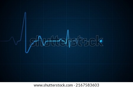 Emergency ekg monitoring. Blue glowing neon heart pulse. Heart beat. Electrocardiogram Royalty-Free Stock Photo #2167583603