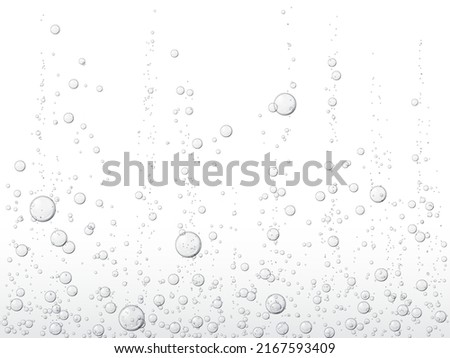 Realistic soda bubbles background, water fizz or transparent fizzy drink, vector liquid drops. Soda bubbles or oxygen air and gas effect in clear pure water, sparkling fizzy effervescent bubbles Royalty-Free Stock Photo #2167593409