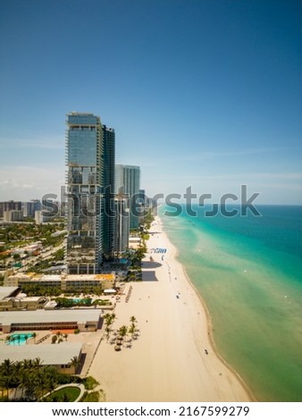 Vertical aerial photo oceanfront condos Sunny Isles Beach FL