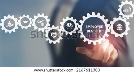 Employee benefits concept. Indirect and non-cash compensation paid to employees offered to attract and retain employees. Fringe benefits for employee engagement. Insurance, paid vacation, office perks Royalty-Free Stock Photo #2167611303