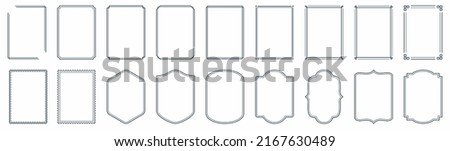 Set of simple line frames with double stroke. Easily editable vector edges with editable line thickness. Collection of vertical blank templates to decorate text. Greeting or wedding frames. Royalty-Free Stock Photo #2167630489