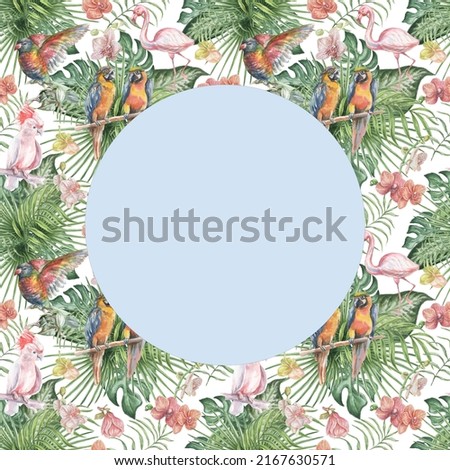 
Bird flowers and leaves  watercolor illustration hand drawn composition isolated elements on white background nature jungle patern seamless