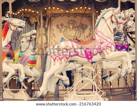 french background  carousel with horses