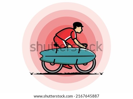 Ride a bike with a surf board illustration design