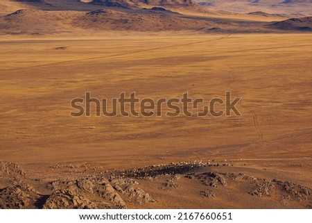Gobi desert lifeless landscape mountains Altai Republic Russia, texture of red sandstone in Mars valley.