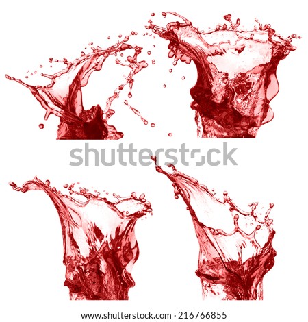 Set splash of red juice isolated on white background
