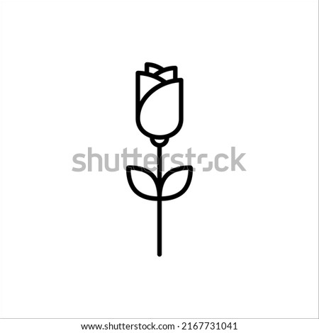 Geometrical rose with leaves icon. Black outline logo. Minimalist modern style. Vector illustration, flat design Royalty-Free Stock Photo #2167731041