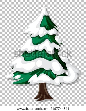 A pine tree covered with snow on grid background illustration