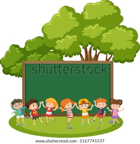 A blank board with children cartoon character illustration