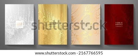 Modern elegant cover design set. Luxury fashionable background with abstract digital marble pattern in silver, gold, maroon (dark red) color. Elite premium vector template for menu, brochure, flyer Royalty-Free Stock Photo #2167766595
