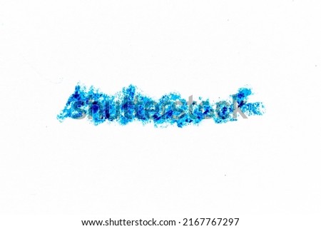 Blue color crayon hand drawing in sribble line shape on white paper background