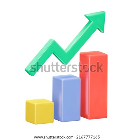Statistics graph 3d icon. growing bars. columns with an arrow. Isolated object on a transparent background