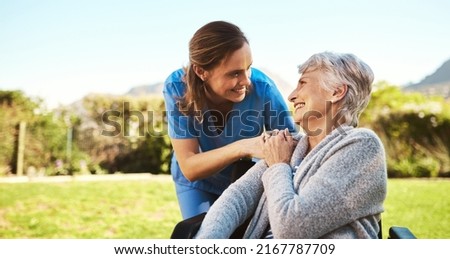 Some vitamin D is just what you need today. Cropped shot of a young female nurse outside with a senior patient in a wheelchair. Royalty-Free Stock Photo #2167787709