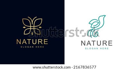 simple elegant nature animal wildlife nature for product logo design with butterfly leaf, bird leaf logo icon symbol vector element