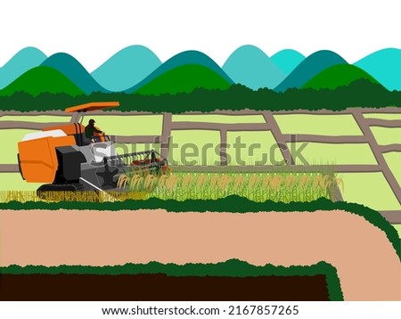 Modern integrated agriculture in rice harvesting. Royalty-Free Stock Photo #2167857265
