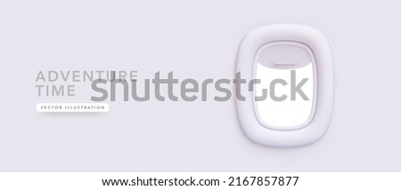 Airplane window in 3d realistic style isolated on light pastel background. Vector illustration Royalty-Free Stock Photo #2167857877