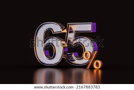 realistic glossy 65 percent discount offer on dark background 3d illustration for purchase product 