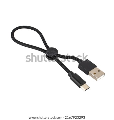 connector with cable, USB, micro USB, black isolated on white background
